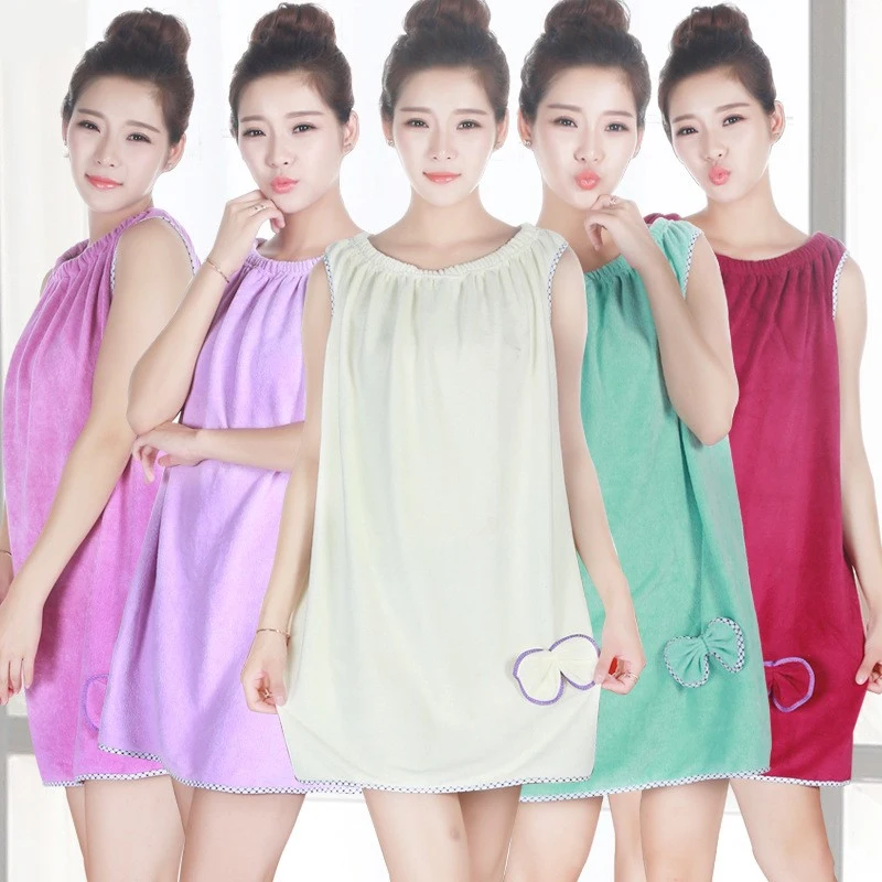 

LDAJMW Han Edition Bowknot Superfine Fiber Can Wear Towel Adult Bath Skirt Wipe Bosom Beauty Salon Wholesale Hotel Bathrobe