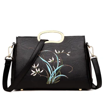 

Chu JJ Embroidered Women's Genuine Leather Handbags Shoulder CrossBody Bag Fashion Floral Messenger Bags Women Bags Ladies