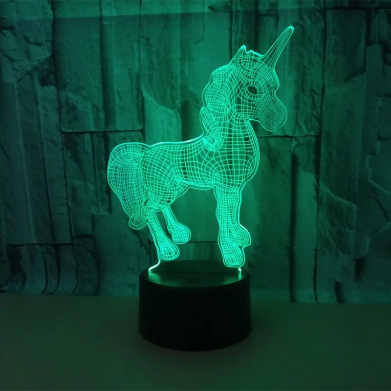 Цветной сенсорный 3d лампа Иллюзия светодиодный ночник USB настольная лампа для детей подарок прикроватная Спальня единорог лошадь