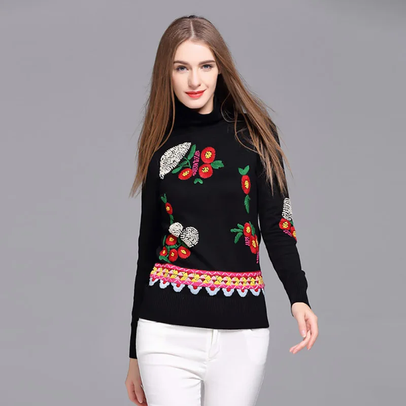 Buy Royal embroidery flowers women's knitted sweater
