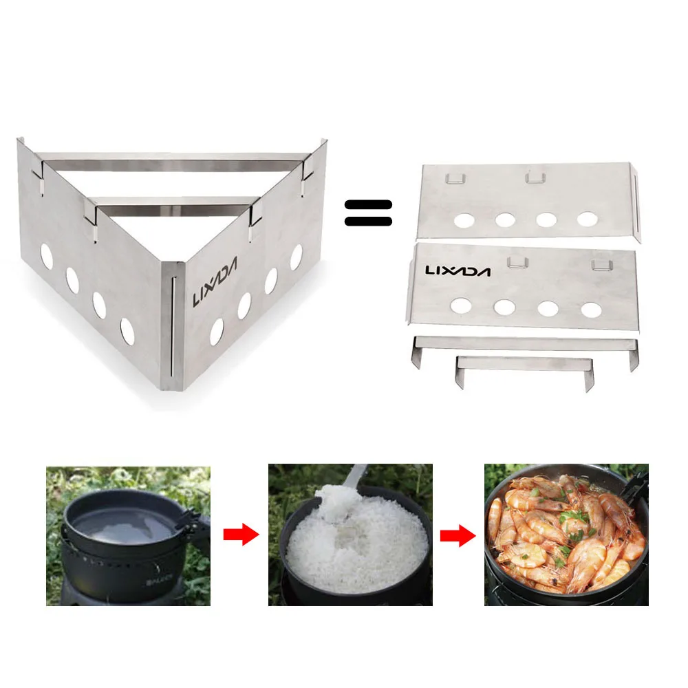 Lixada Outdoor Camping Triangle Wood Stove Compact Pocket Alcohol Stainless Steel Stove Outdoor Cooking Backpacking Picnic Stove