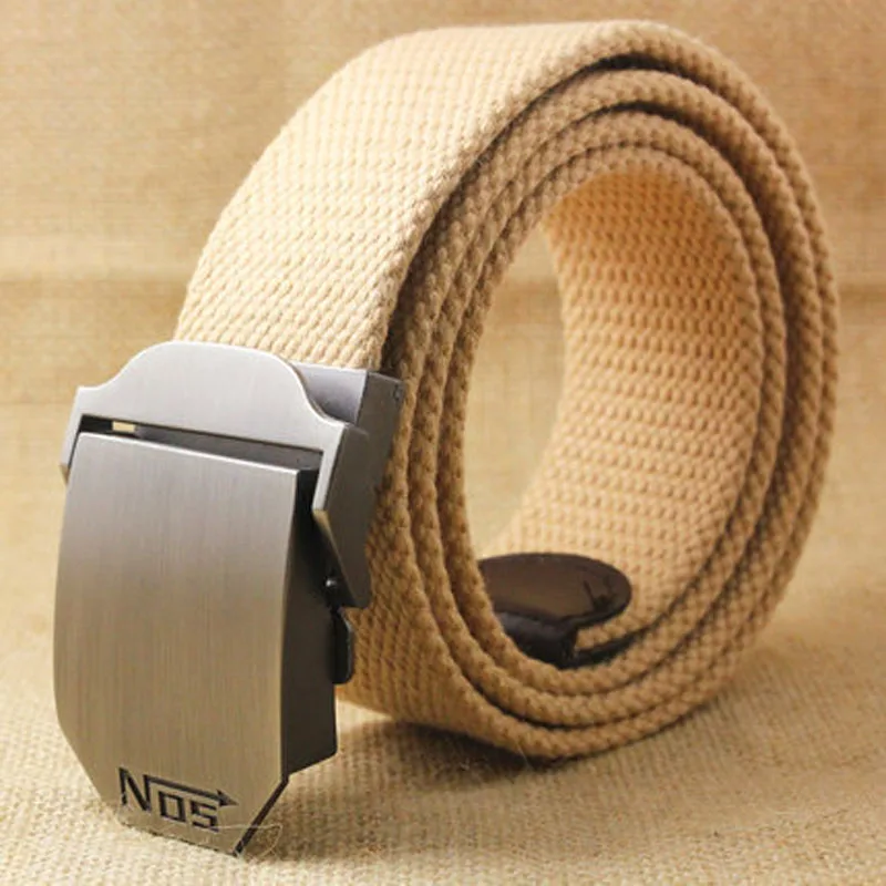 Men Canvas Belts Striped Adult Ultra Long 140cm Automatic Buckle Knitted Belt