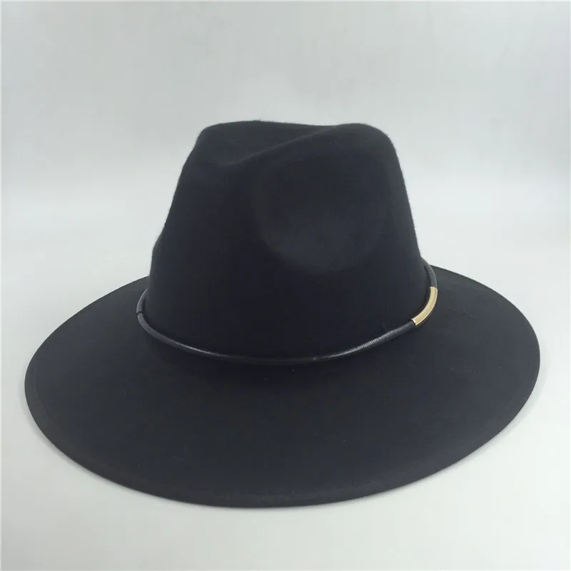 Новая Винтажная Мода унисекс для мужчин и женщин Bad shape Fedora Шляпа Дерби Трилби черные войлочные джазовые шляпы с полиуретановой веревкой - Цвет: Черный