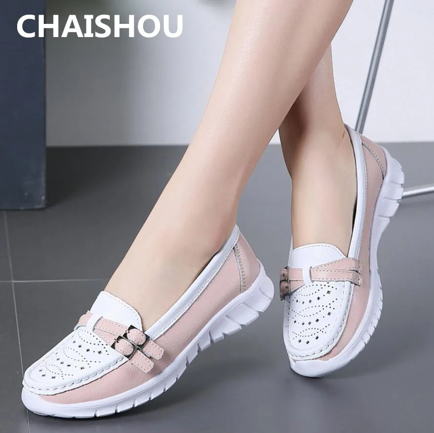 

CHAISHOU plus size Summer High Quality Women Shoes Genuine Leather Slip On Flats Shoes Woman Loafers Ladies Shoes Slipony B-339
