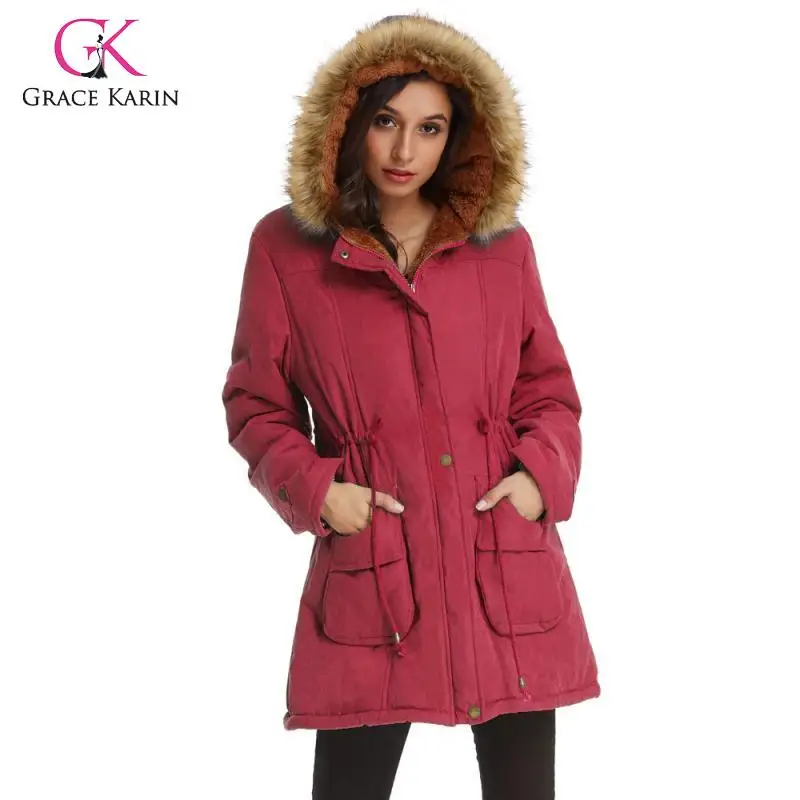 low cost  Grace Karin Women's Winter Jacket Thermal Thicken Fleece Lined Coat Outerwear Military Hooded Pocke
