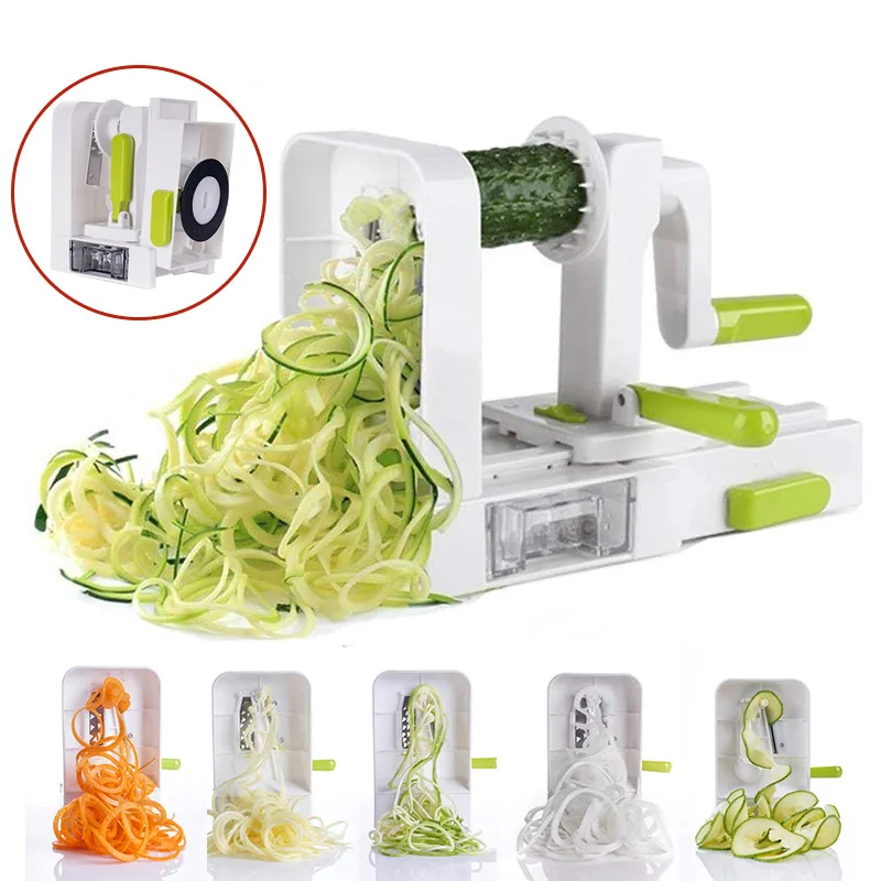 Miglior 5 lama di Verdure Spiralizer Pieghevole Veggie di Pasta e di Spaghetti Patate Verdura Taglierina A Spirale Zucchini Affettatrice