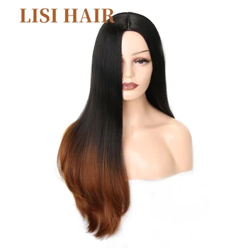 

LISI HAIR Long Straight Black Ombre Brown Gray Purple Wigs For Women Average Size Synthetic Hair High Temperature Fiber