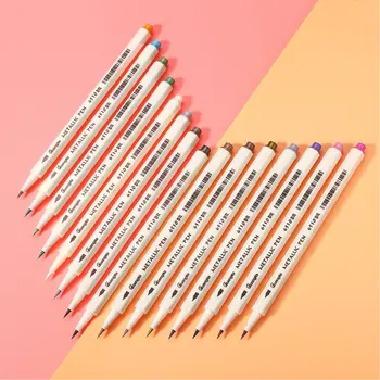 

(Brush Tip) Metallic Marker Pens,15 Colors Calligraphy Brush Markers for Card Making, DIY Photo Album, Many Surfaces