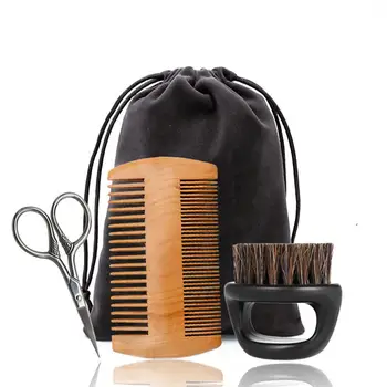 

BellyLady 3Pcs/set Men Beard Care Kit Comb Brush Scissors Storage Bag