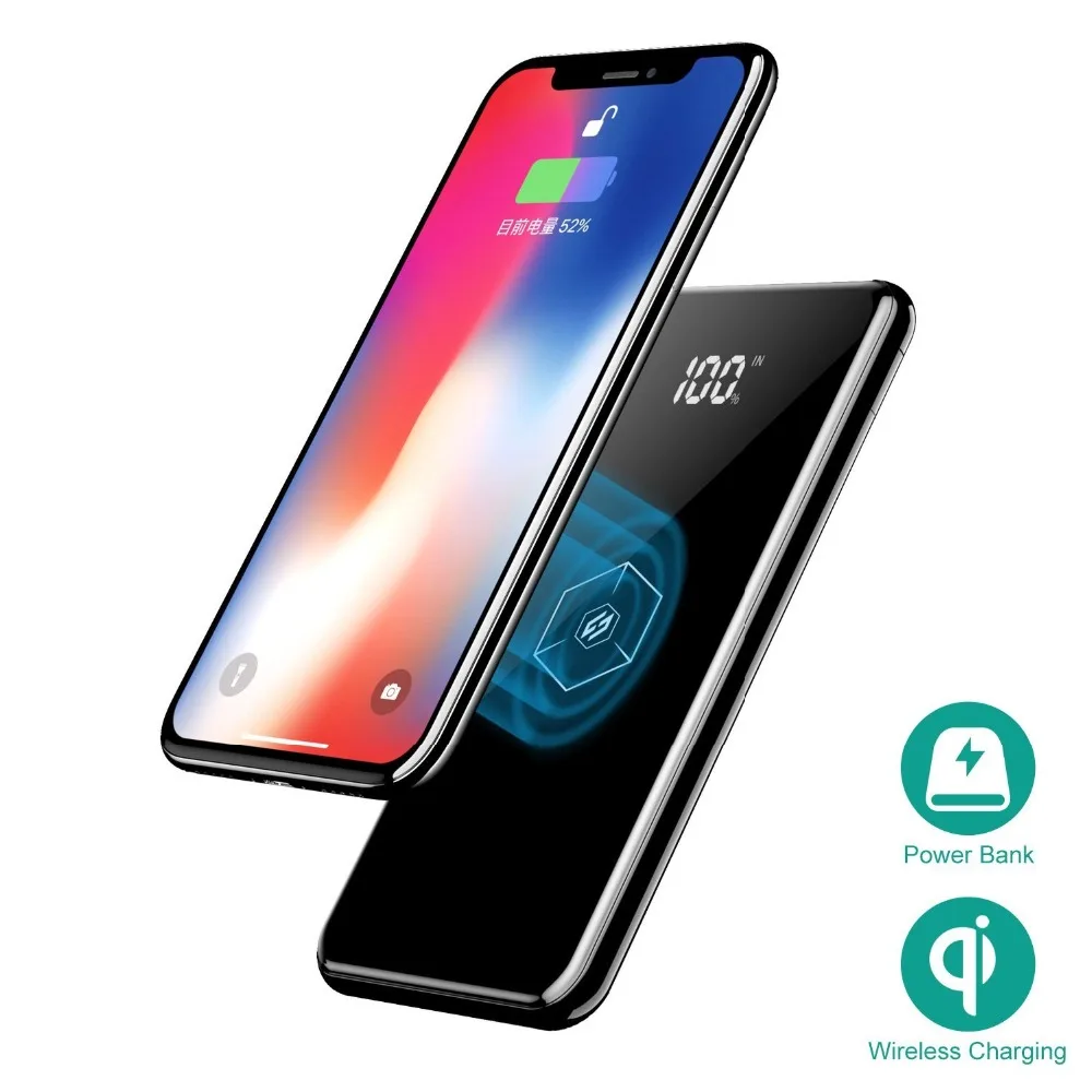 

Auckly Portable Power Bank USB Wireless Charger 8000mAh Qi Fast Charging Pad For iPhone X/8/8 Plus Samsung Note 8/S9/S9 Plus