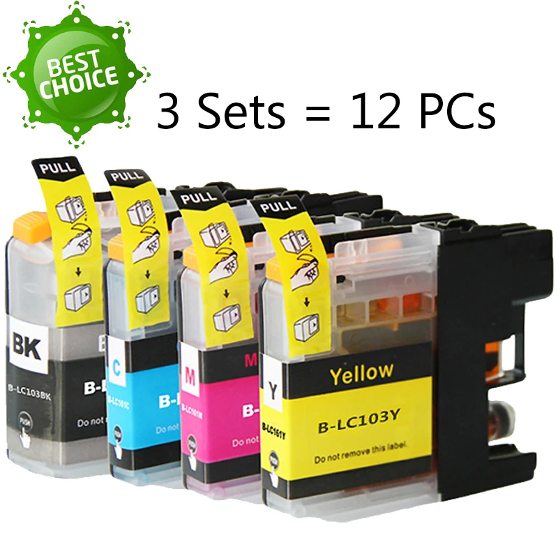 12 PKs lc103 LC101 ink cartridges for brother MFC J4310DW J4410DW J4510DW J4610DW 4710DW J6520DW