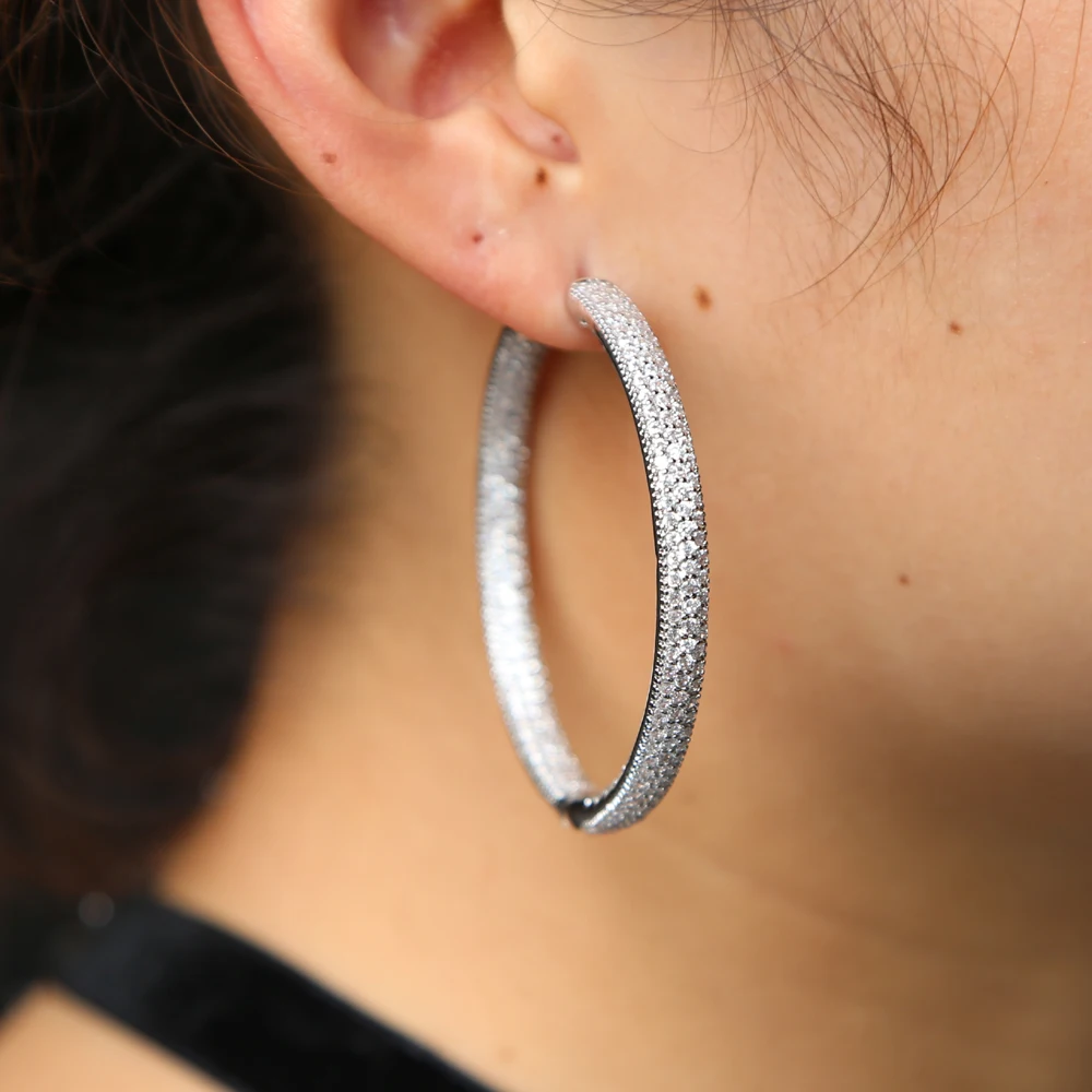 

Top Popular Earrings With Rhinestone Circle Earrings Simple Earrings Big Circle Gold Color Hoop Earrings 50mm For Women