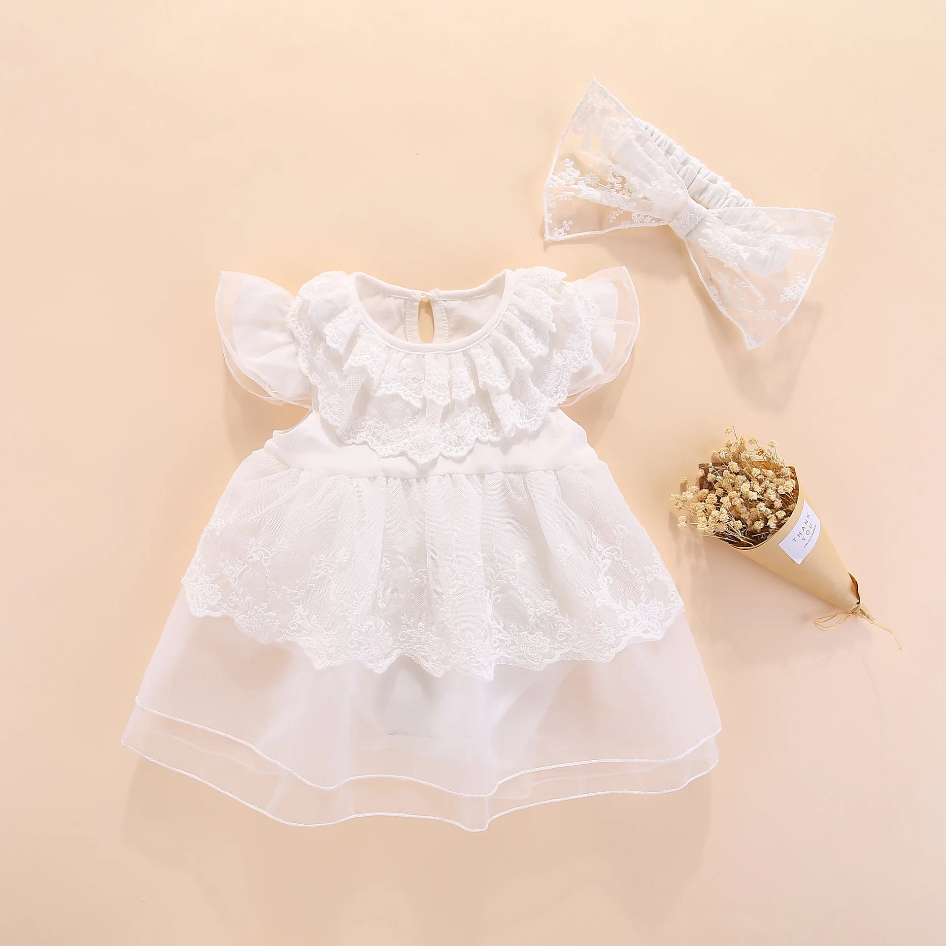 newborn baby girl summer dresses+headbands 0 1 year flower red lace