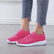 Plardin/ Для женщин кроссовки стрейч вязаная обувь весна Туфли без каблуков с сетчатой тканью дышащая Повседневная носка туфли женские, Прямая поставка, большие Размеры