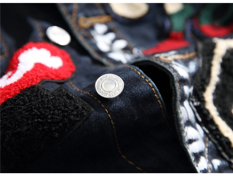 Мужская джинсовая куртка Sokotoo с нашивками и раскрашиванием сине-черная модная куртка с длинным рукавом красивая верхняя одежда