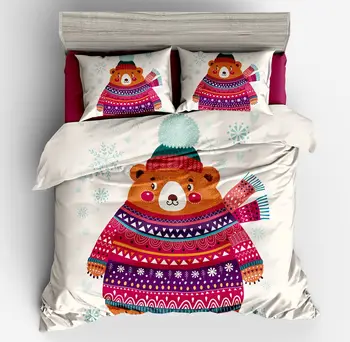 

Cartoon Bear 3D Large Printing Duvet Cover Set pillow case Bedding Christmas snowflake Children's gifts twin full queen king