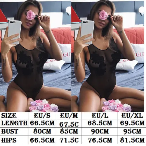 Sexy Ladies Mesh Sheer Fishnet Flower Embroidery Bodysuit Slim Lingerie Sleepwear Leotard Women's Lingerie Babydoll Nightwear