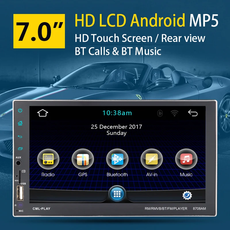 

Android 2Din Car MP4/MP5 Radio Player 7inch Touch Screen With Radio GPS Function SD USB AUX Rear View Steer Wheel Control Player