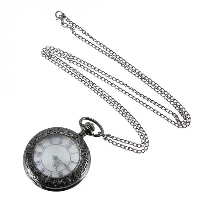 Винтаж кварцевые карманные часы римскими цифрами набора ясно откидная крышка сплава цепочке кулон часы подарок LL @ 17