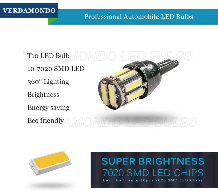 1 шт. W5W 10 7020 SMD Автомобильные светодиодные лампы T10 194 168 Замена клиновидного типа