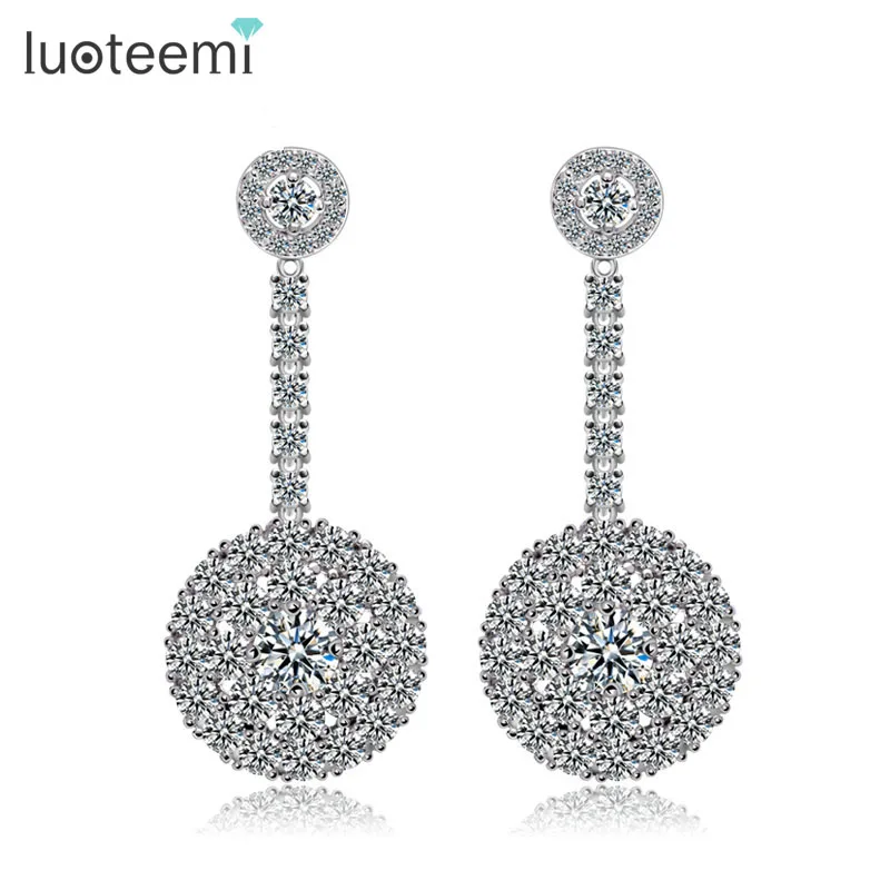 

LUOTEEMI Luxury Long Drop Earrings for Women with AAA Round Cubic Zircon Wedding High Quality Jewelry Birthday Gift Wholesale