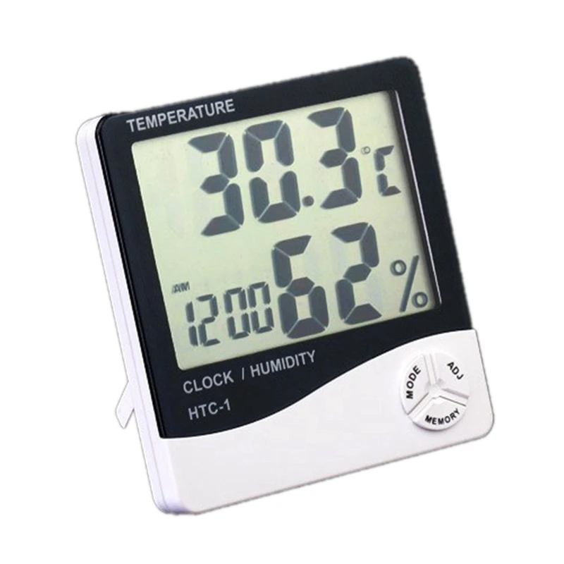 

Digital Weather Station Indoor Digital C/F Thermometer Hygrometer Clock Office LCD Temperature Humidity Meter Monitor HTC-1