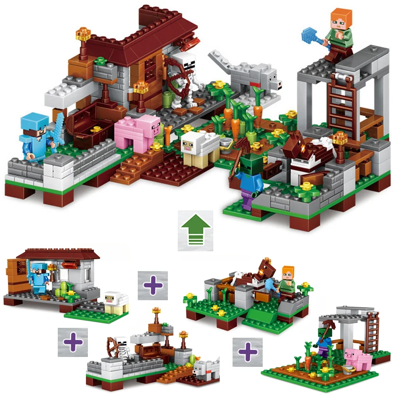 

390pcs 4 In 1 Minecraft Compatible With Legoe Minecrafted The Village Building Blocks Brick Toys For Children Hotsale Minecraft