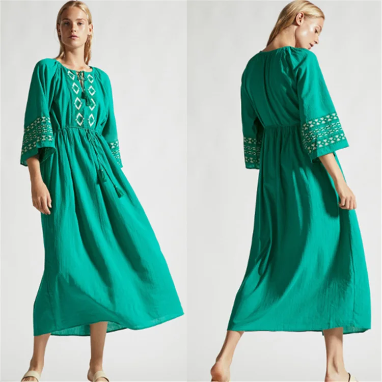 

Swimsuit Cape For Beach Women's Swimwear Cover Up Bathrobe The Separate Women Green Cotton Embroidered High Waist Pull Rope