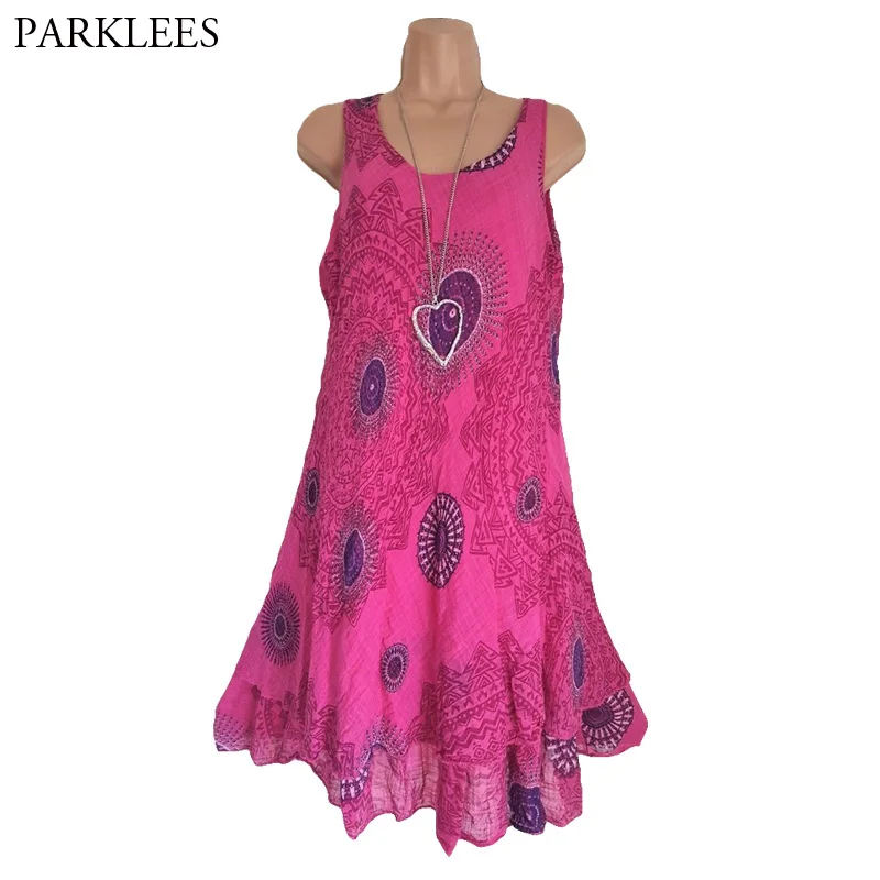 

Summer Plus Size Beach Party Dress Women 2018 Psychedelic Style Mandala Floral Print Sleeveelss Tank Mini Dresses Vestidos S-5XL