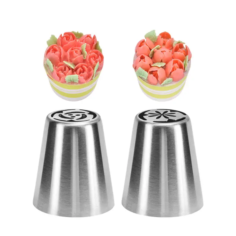 

TTLIFE 2Pcs/Set Russian Nozzles Tulip Tips Icing Piping Nozzles Cream Pastry Decorating Tips Set Cupcake Decorator Confeitaria