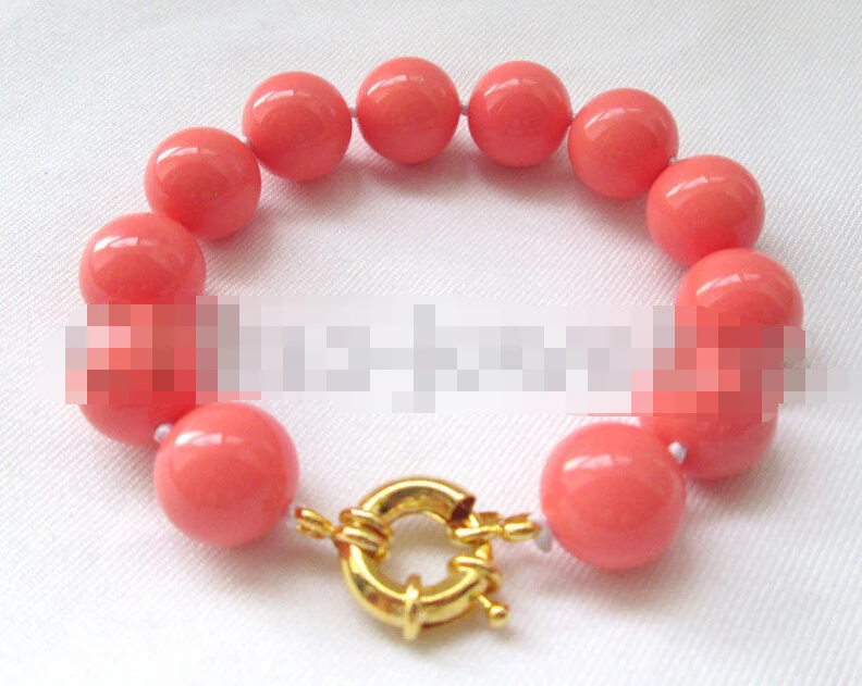 

FREE SHIPPING>>>@@ 0882 pink coral color perfect round sea shell pearl bracelet