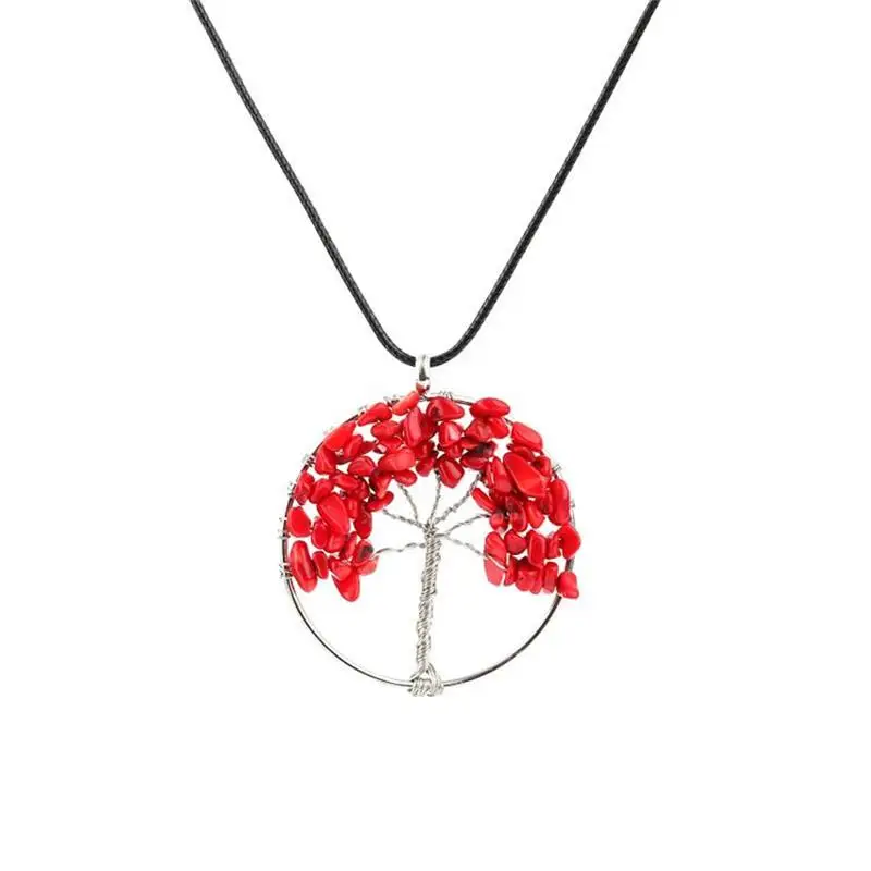 Женское Радужное ожерелье с кулоном из 8 чакр, аметист, дерево жизни, кварцевые фишки, ожерелье с кулоном, мульти дерево мудрости, натуральный камень, ожерелье - Окраска металла: Red