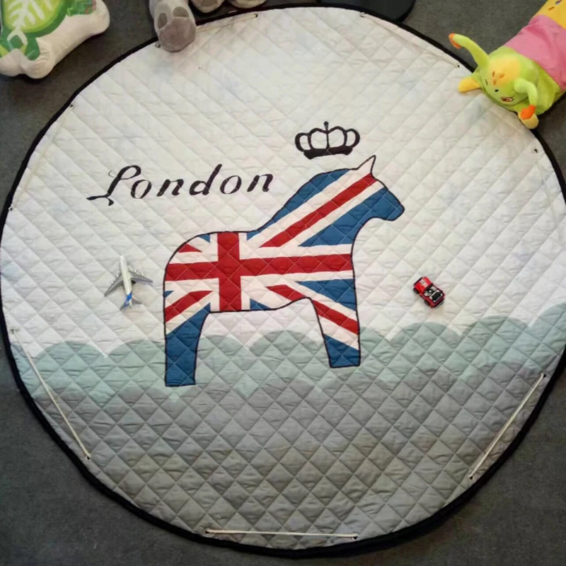 Kids Baby Play Mats Toys Storage Bag Round Carpet Rugs Large Canvas Rawling Mat Portable Cartoon Toys Sundries Pouch Blanket (5)