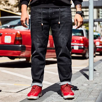 

Plus Size 30-42 44 46 Men Classic Straight Stretch Jeans New Summer Male Black Casual Regular Fit Denim Pants Overalls For Mens