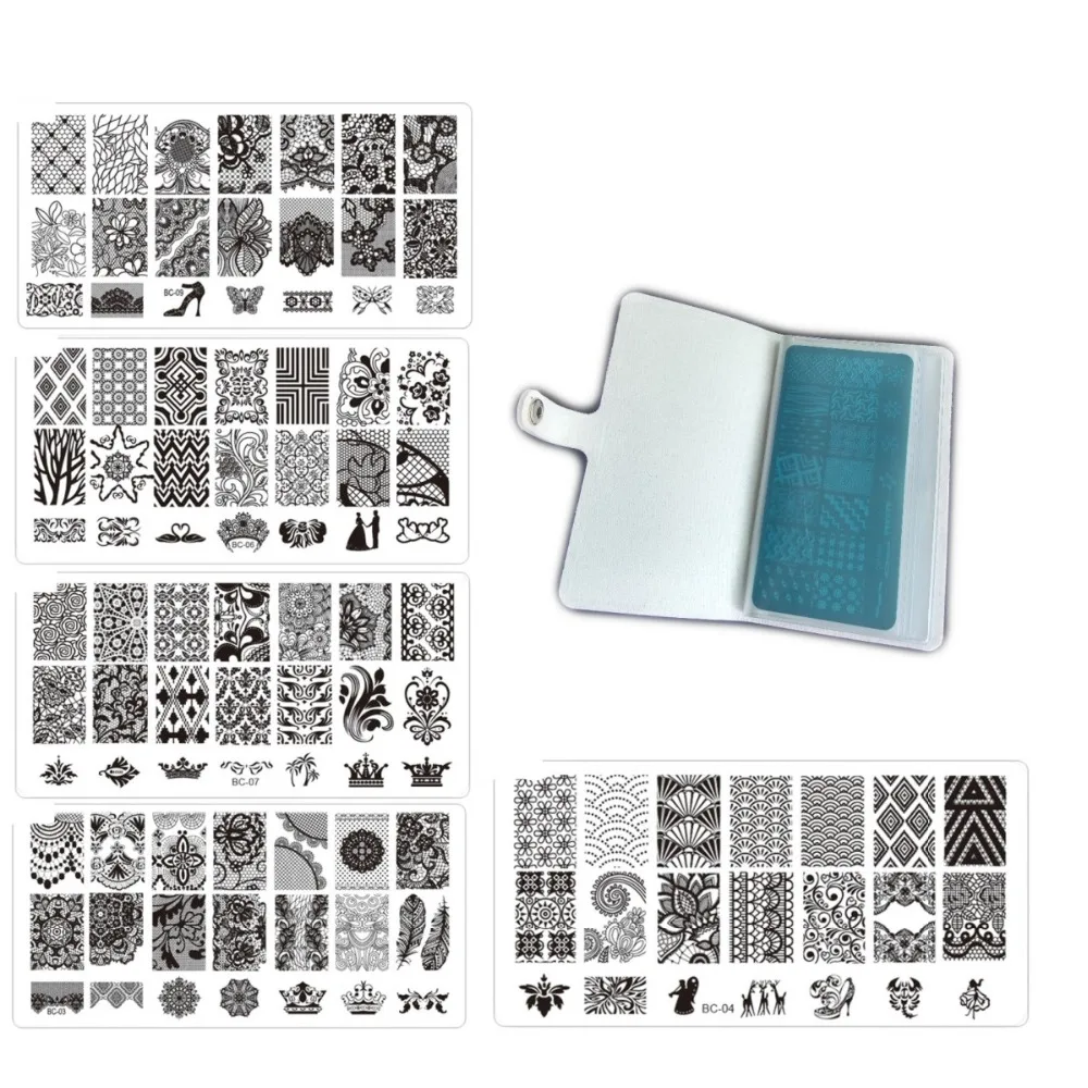 

10 BC-Series Nail Stamp Plate+1 Pu Leather 20Slots Folder/Holders/Cases Nail template Album,Rose Plate case Sorting Plate Bag