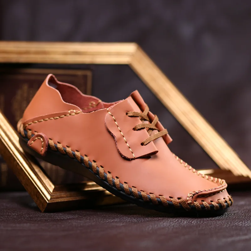 

Fashion big size 38-50 men's genuine leather sneakers Casual lace up shoes Leather Loafers Driving shoes Hand stitching AA-43Z