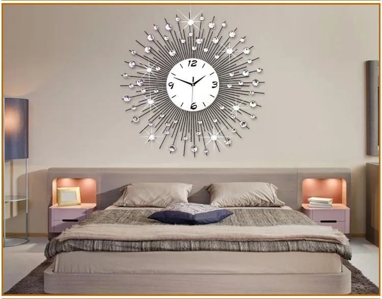 3D большие настенные часы современный дизайн домашний декор настенные часы гостиная 64 шт бриллианты декоративные кованые бесшумные часы 60-75 см