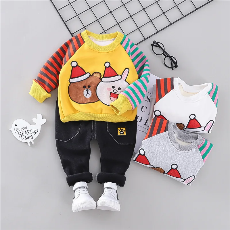 

Winter Baby Thick Clothes Set Long Sleeve 1-3Y Boys Girls Hooded Fleece Sweatshirt+ Pants 2pcs Sport Warm Suits Kids Clothing