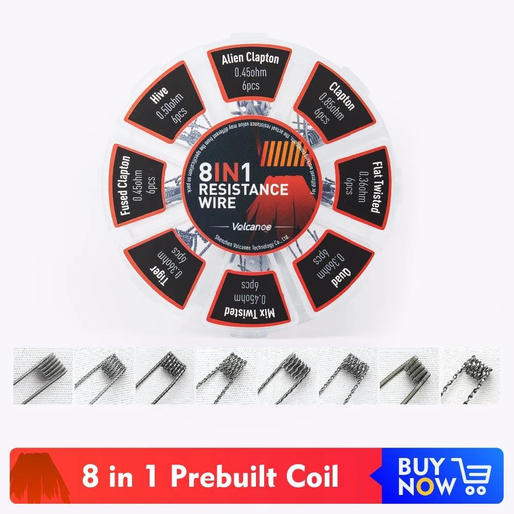 Готовые спирали Volcanee 8 в 1 Clapton спираль Tiger Hive Quad плоская витая микс скрученная