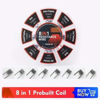 

Volcanee 8 in 1 Prebuilt Clapton Coil Tiger Hive Quad Flat twisted Mix twisted Fused Alien clapton Premade Coil Vape Demon DIY