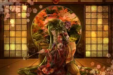Hot Japanese Kimono Girl Smoking Cartoon Fantasy Artwork Fabric Silk Poster Print Picture For Home Decorationift