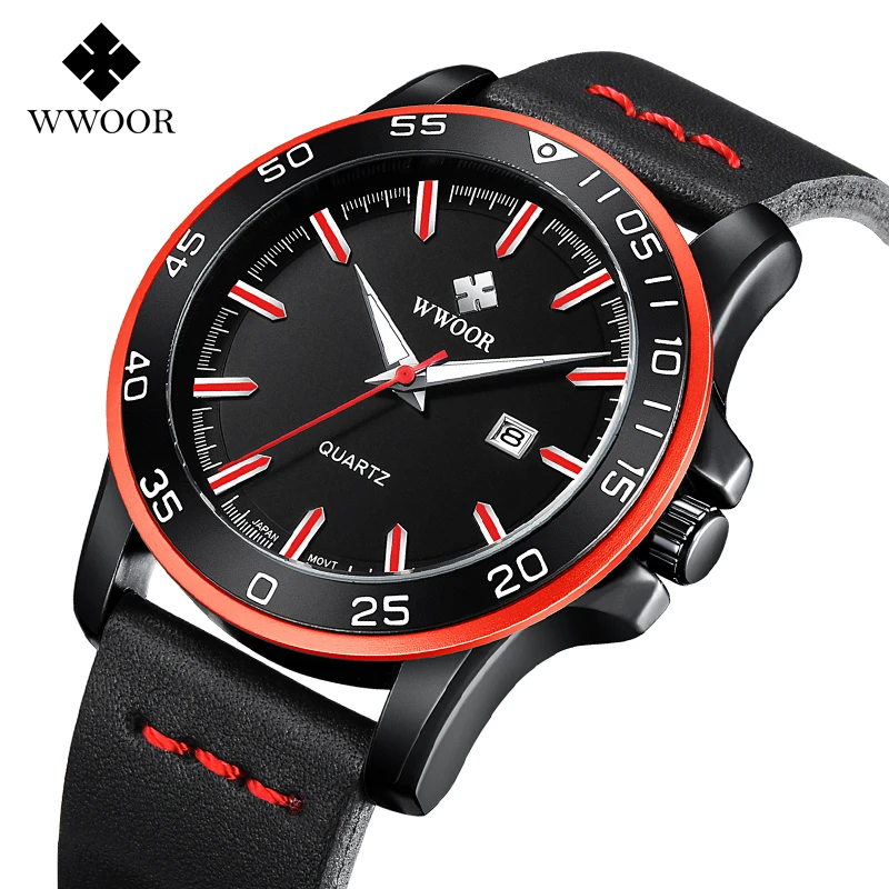 

WWOOR Top Brand Watches Men Casual Date Quartz Watch Men Fashion Business Leather Waterproof Sport Wrist Watch Relogio Masculino