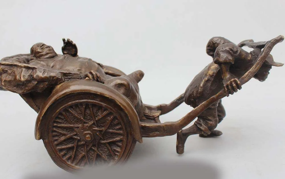 

7"China Chinese Art sculpture Bronze wheeler Pull Car landlord Boss Statue