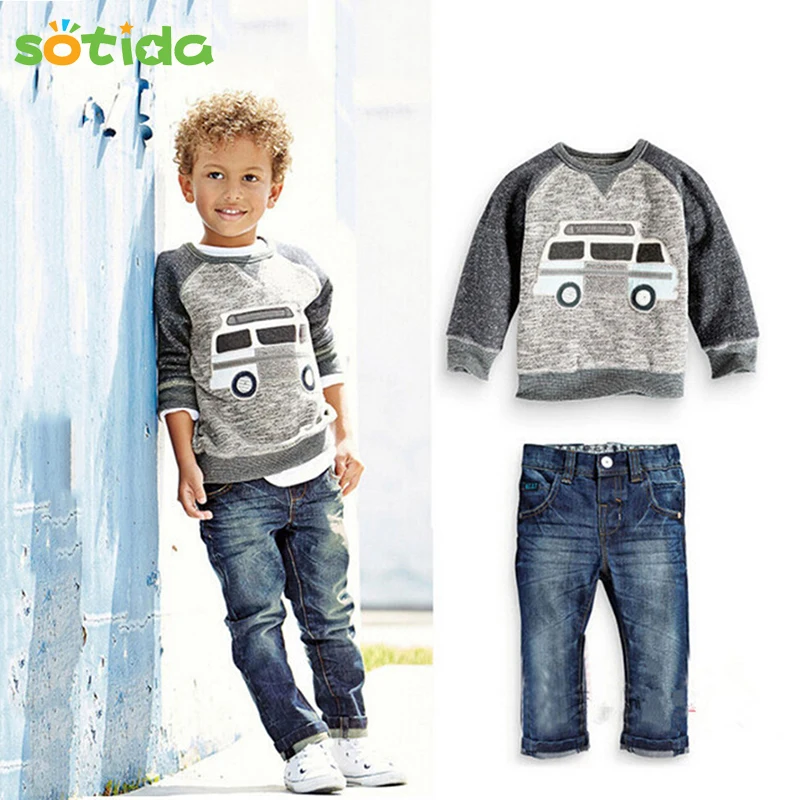 

Autumn Children Boys Clothes Sets Long Sleeve T-shirt+Jeans 2pcs Kids Suits Cartoon Car Pattern Boys Clothing Sets