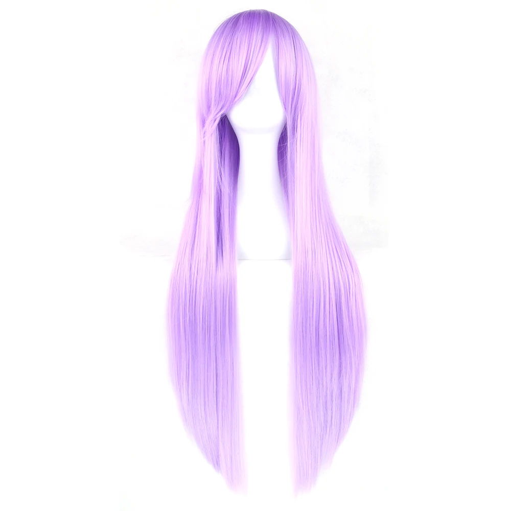 

Soowee 24 Colors 32 Inch Long Straight Women Wig Heat Resistant Purple Gray Cosplay Wigs Synthetic Hairpiece