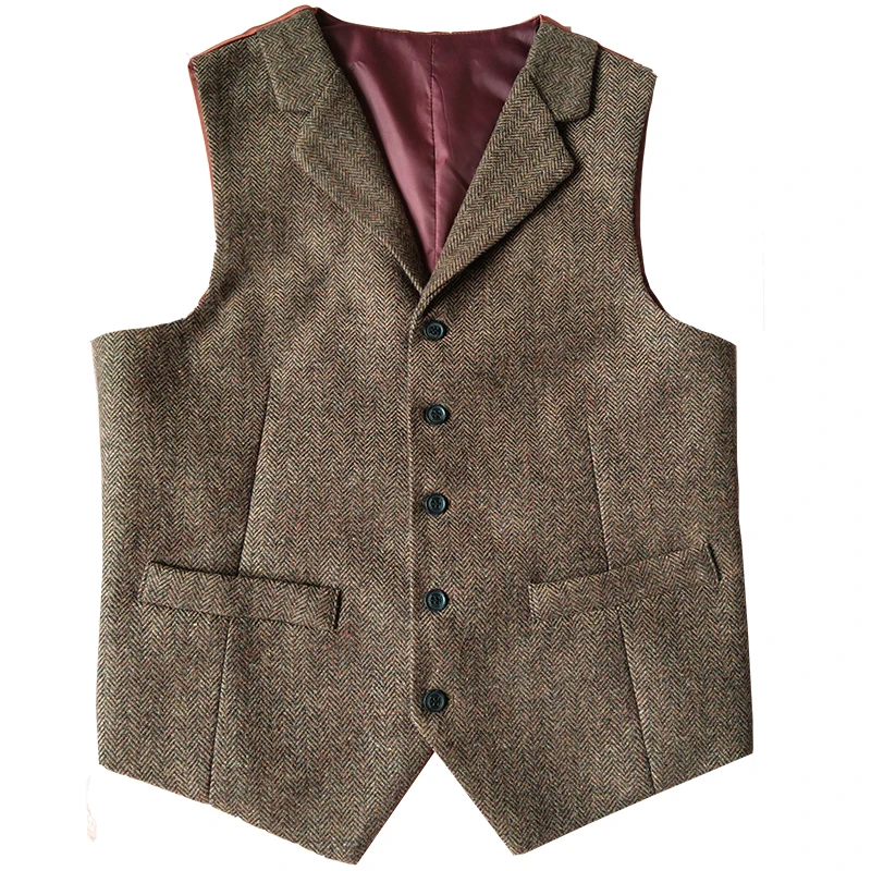 2019 Vintage Notch Lapel Mens Suit Vest Slim Groom Donegal
