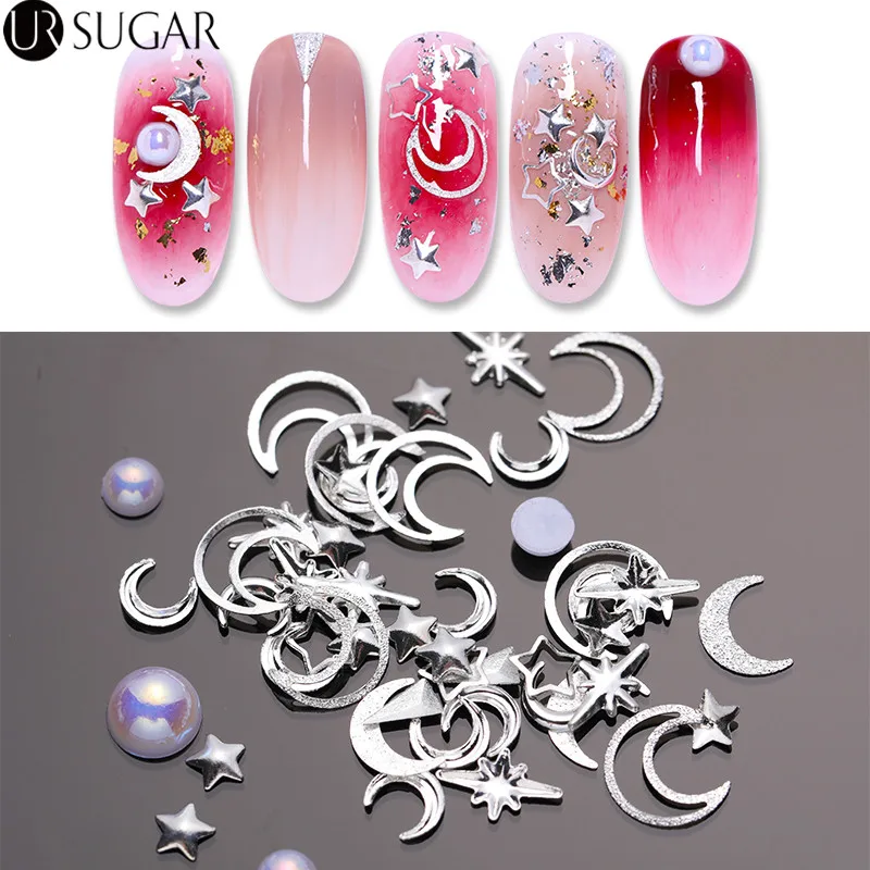 

3D Nail Art Decoration Rivet Studs Silver Star Moon Pearl Mixed Ornament Manicure DIY Design Accessories Tools