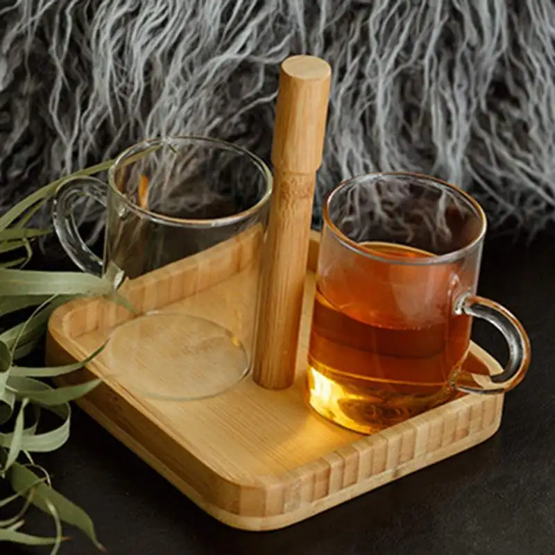 Скандинавский чай сок и наборы из бамбука воды держатель с прозрачной простой кухонный набор поднос для чашек стекло