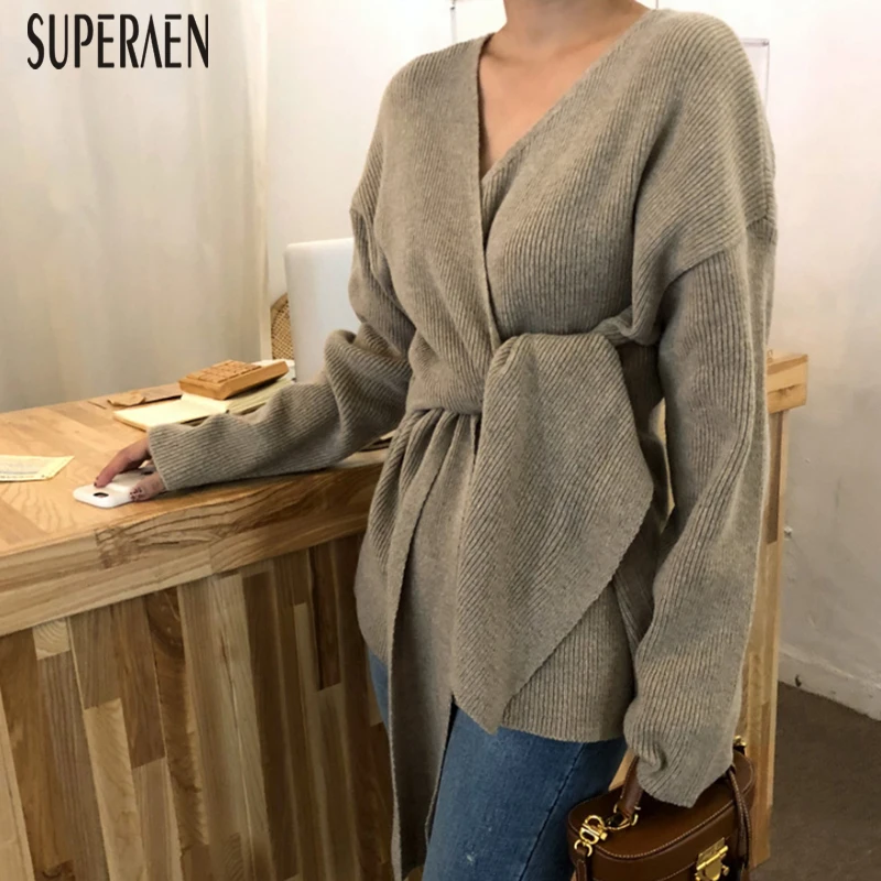 SuperAen Korean Style Fashion Women Sweater Coat Wild Fashion Casual V-neck Lace Ladies Sweater New Autumn 2018 Women Tops