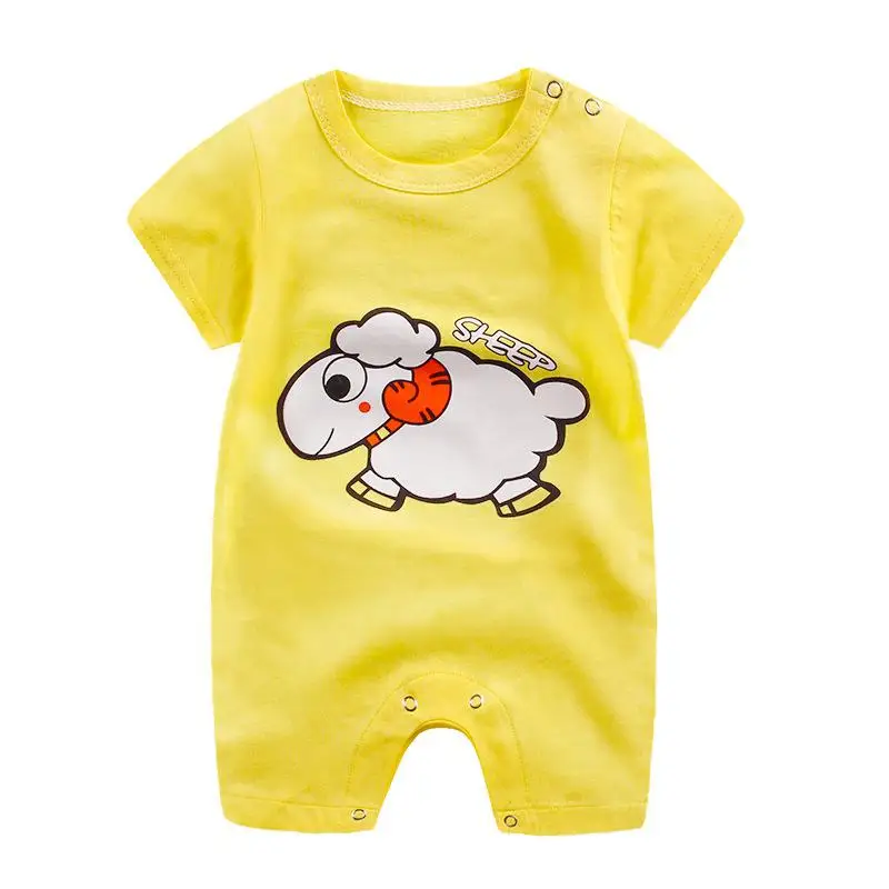 Комбинезон для маленьких мальчиков; Летний комбинезон с короткими рукавами для младенцев; хлопковый комбинезон для новорожденного с рисунком - Цвет: Yellow sheep